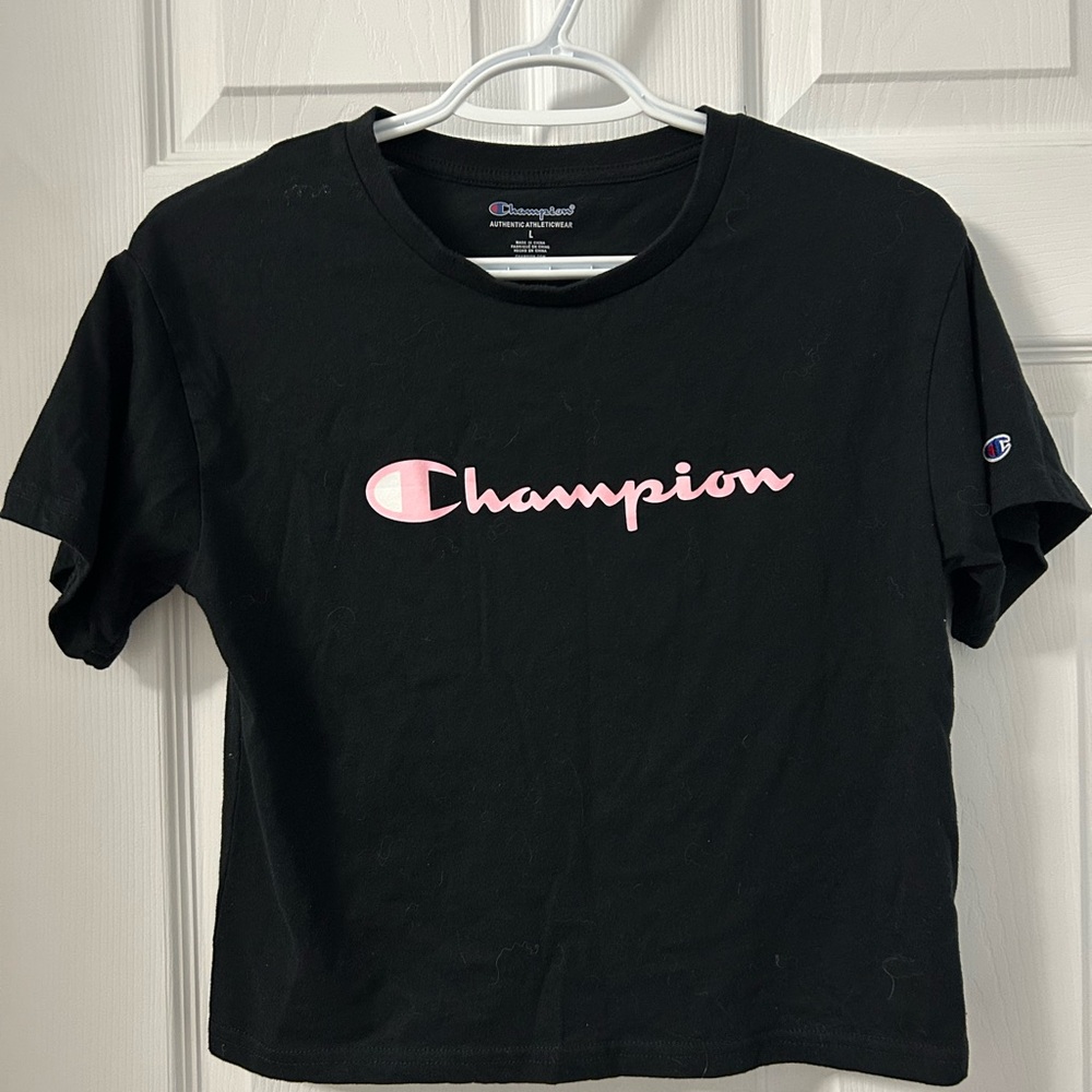 Champion Black and Pink Short Sleeve Tee